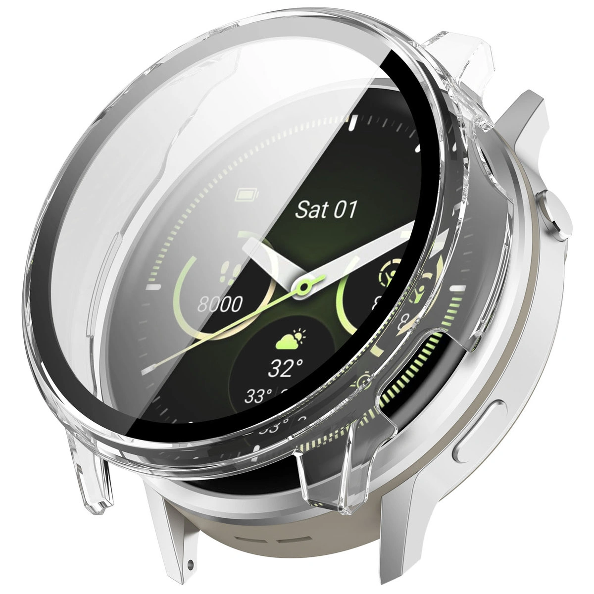 Wizualizacja nakładania etui Bizon Case Watch Adamo do Garmin Venu 4 45 mm
